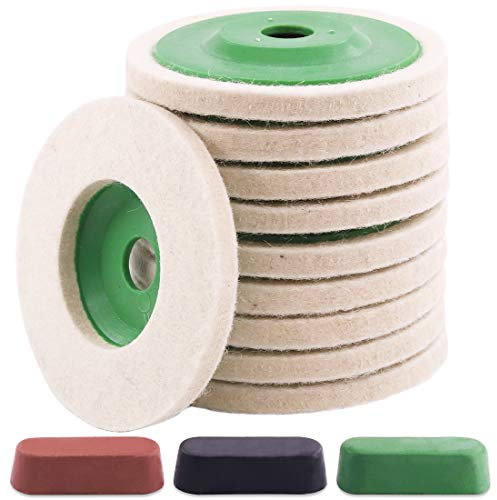 Keadic Lot de 13 disques de polissage en feutre de laine comprenant un tampon de roue vert et des composés, des tampons pour marbre