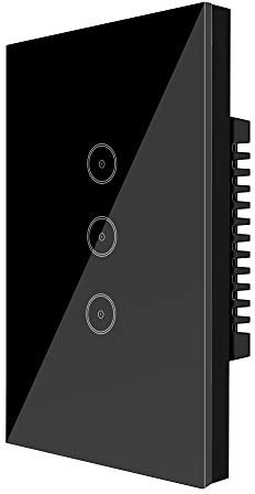 UseeLink Interruttore luce intelligente, interruttore luce WiFi, Interruttore a parete WiFi, compatibile con Alexa, Google, scatola 503, cavo neutro richiesto (3 gang, Nero)