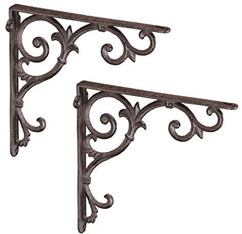 Relaxdays Regalwinkel antik, 2er Set Gr. M, Regalträger Gusseisen, Barocke Ornamente, Winkel für Regale, Vintage, braun