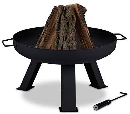 Relaxdays Braciere da Giardino, Caminetto con 60 cm Diametro, Camino da Esterno per Terrazza, Rotondo in Acciaio, Nero