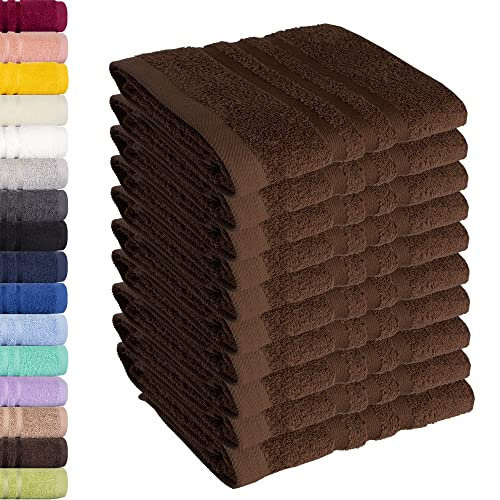 Lavea® 10er Set Seiftuch 30x30 cm – Hochwertige Gästehandtücher 30x30 aus 100% Baumwolle, Frottierserie Elena – Saugstark, Waschbar und Strapazierfähig - Kaffeebraun