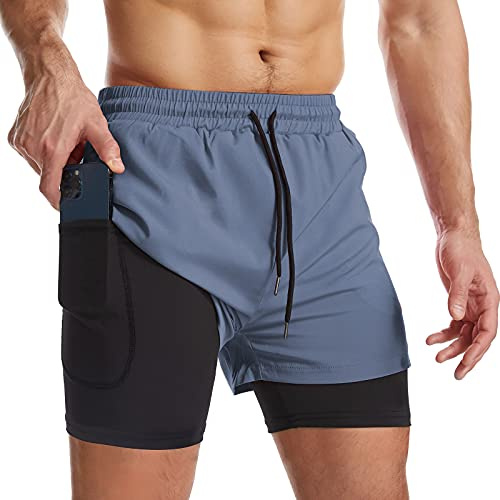 Danfiki Mens Running Shorts Men's Gym Sports Short 2 in 1 with Phone Pocket Lightweight Quick Drying Cobalt Blue