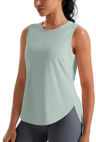 JOYSPELS Débardeur décontracté en Soie glacée pour Femme - Séchage Frais - pour Le Yoga et l'athlétisme, Vert grisâtre, S