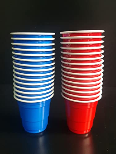 eMKay® Red and Blue Plastic Shot Glasses Heavy Duty Disposable Reusable Mini Party Cups, Jager Bomb, Jello Shots, Sample Cups for Party Game Picnic BBQ Travel and Events, 59ml - 2 oz (30)