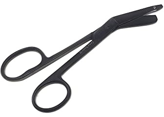 Lister Bandage Scissors in One Large Finger Ring, Nurse Vet Tech Gift Made of Stainless Steel First Aid, Used For Cutting Gauze, Tape, Clothing Bandages (5.5 - Black)