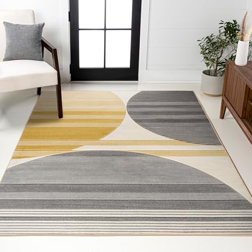 JONATHAN Y Striped Circles Gray/Yellow/Cream Indoor Area Rug 3X5 ft, Nicky Geometric for Living Room, Bedroom, Kitchen, Office, Easy-Cleaning, High Traffic, Pet-Friendly, Non-Shedding UNQ100A-3