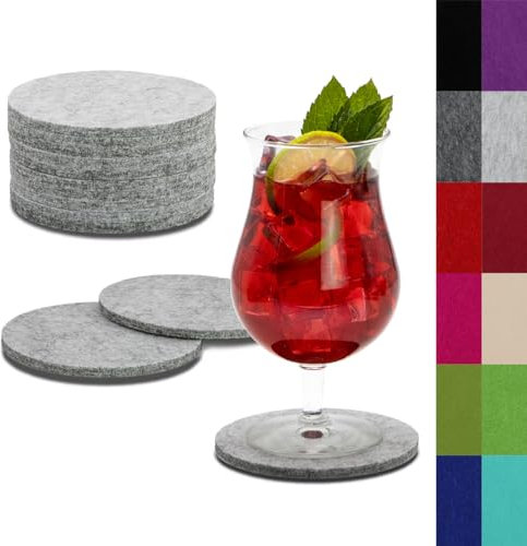 SwavGo Filz Untersetzer Getränkeset, 12er Bunte Filzunterlagen für Gläser, Tassen, Flaschen - Filzuntersetzer rund abwaschbar… (Silbergrau)
