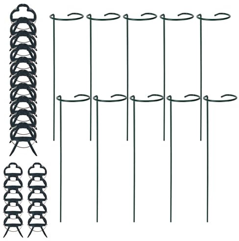 Catime 10 Stück Pflanzenkäfig Stützringe Pflanzen 40 cm, Pflanzenhalter Metall Rost, Pflanzenstützstäbe für Garten, Pflanzenstützen mit 10 Pflanzenclips für Amaryllis Orchideen Hortensien