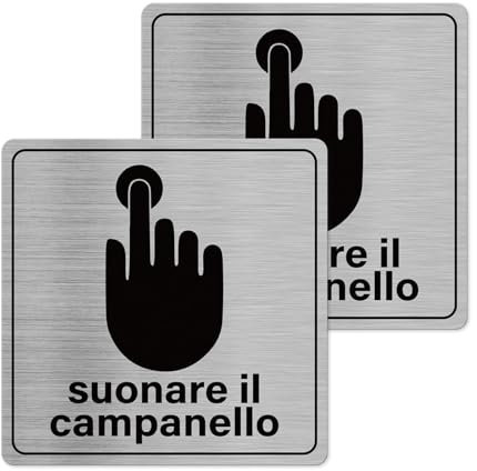2 señales de sonido de timbre adhesivo placa de aluminio pequeña ideal tanto para exterior como para interior, 9 x 9 cm
