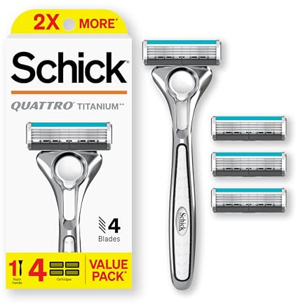 SCHICK Quattro titan rakhyvel, 4 blad rakhyvel för män, flerfärgad, 1 handtag med 4 påfyllningar