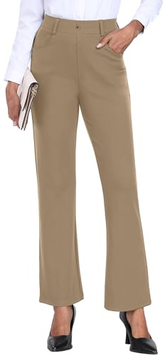 GRECERELLE Pantalon de costume en tissu - Pantalon d'affaires décontracté élégant pour femme - Taille élastique avec poches et boutons, kaki, XXL