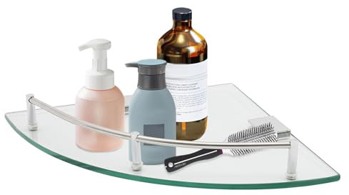 vinnyooc Étagère en Verre Etagere Salle de Bain Etagere Douche Tablette Douche 23,5 x 23,5 x 4 cm Tablette D'angle en Verre Trempé