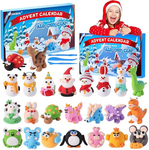 Animal Crafts, calendario dell'avvento 2025, confezione da 24 pezzi fai da te in argilla asciutta all'aria, multicolore modellando argilla, crea i tuoi mini dessert con argilla secca all'aria, regalo