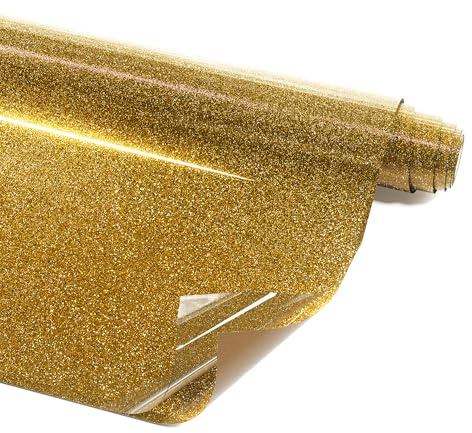 LIKCUT Glitter Gold Heat Transfer Vinyl for T-shirts 12 x 15ft Iron on Vinyl Roll Compatible with All Cutter Machine, HTV Heat Press Vinyl-Easy to Cut & Weed for Fabric Design