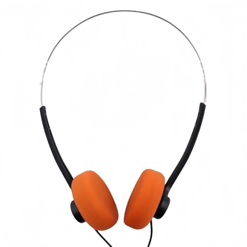 Retro over-ear hörlurar retro trådbundna hörlurar retro orange skum, hörlurar med justerbart pannband för de flesta mobiltelefoner uppspelning Pevices-hörlurar (orange)