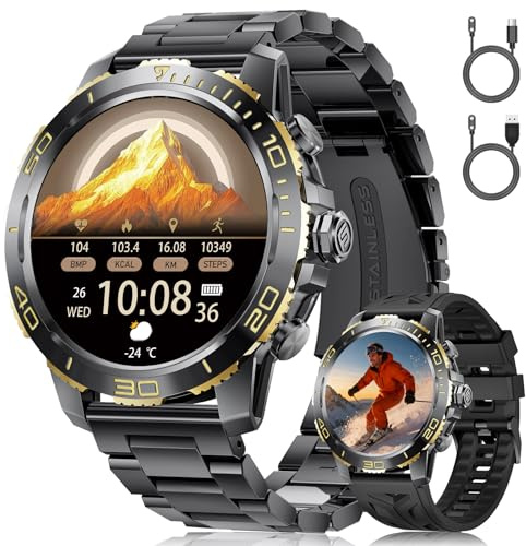 FITFLEX Montre Connectée Homme avec Batterie 800 mAh, 1.43 HD AMOLED Smartwatch Homme avec Appel Bluetooth/120+ Sportifs/Sommeil/Lampe de Poche, Etanche IP68, Fitness Montre iOS Android