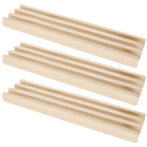 Veemoon Présentoir en Bois Naturel pour Dominos 3 Pièces Base Antidérapante, Support de Rangement pour Jeu de Dominos Train Mexicain, Plateau Multi-emplacements pour Cartes à Jouer, Jeux