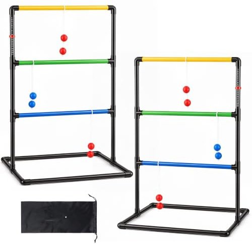 NEWBULIG Golfstege golfset med kastbollar, gräsmattor och gårdsspel för familj, vuxna och barn, set med 6 bolas, handstygnsmarkörer och bärväska