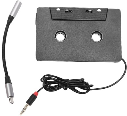 Jenngaoo Adaptador de Cassette para Coche a Auxiliar, Adaptador Universal de Cassette con Cable de Sonido 3.5mm Tipo C, 4 Canales Salida Estéreo para Teléfono MP3 Reproductor Músic