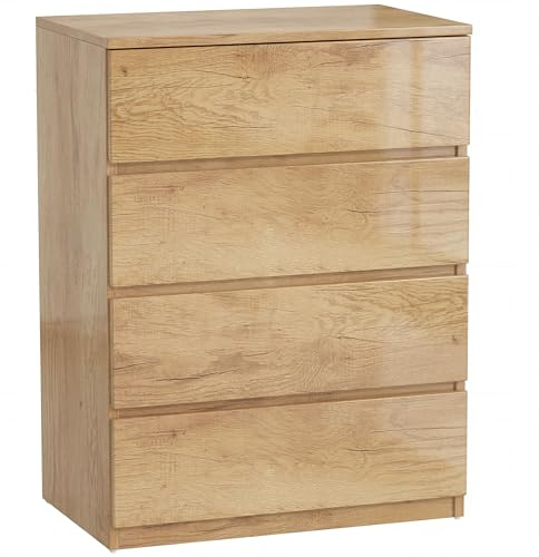 HOMCOM Cómoda 4 Cajones Dormitorio Moderna 60x40x80 cm Madera Natural