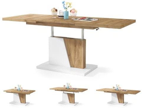 Moderner Esszimmertisch Grand - Esstisch - bis 180cm ausziehbar – höhenverstellbar - Küchentisch - Kitchen Table - 120x70cm - 05 - Gold Craft Eiche + Weiß