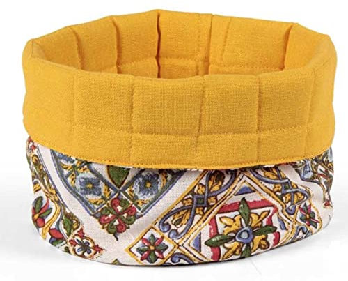 Utilissimi - Cestino per il Pane in Tessuto - Portapane Tavola 19x19 cm Decoro Terra e Sole