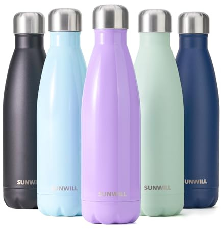 SUNWILL Metal Water Bottle Stainless Steel 500ml, Insulated Reusable Thermal Flask for Cold and Hot Drink, Travel, Sports, Gym, Powder Coated Lavender