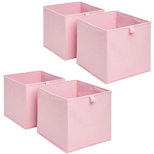 OHS Pack of 4 Fabric Storage Boxes Home Organiser Toys Clothing Bathroom Pop Up Collapsible Foldable Cube Box, Blush Pink