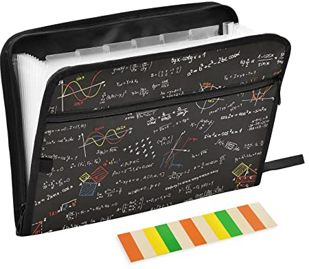 Mathematics Famulas Expandable File Folder, with Smooth Zipper 13 Pocket Waterproof Accordion Document Folder Labels for Letter A4 Size