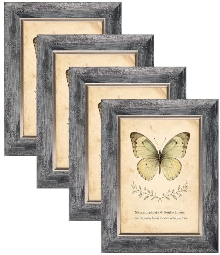 XUANLUO 4 Pack 7x5 Picture Frames,18 x 13cm Rustic Frame,Grey | Matted for 6x4 inch Photo Frames, Wood Grain Color Farmhouse