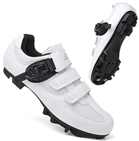 Prodkfe Mountainbike Schuhe Fahrradschuhe Radschuhe Damen MTB Schuhe Herren SPD Kompatibel mit 2-Bolzen-Stollen Weiß 40EU