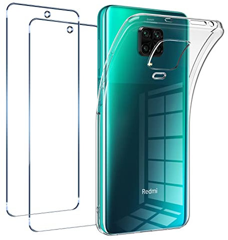 Vauki Funda para Xiaomi Redmi Note 9 Pro/9 Pro Max/9S 4G con 2 Protector de Pantalla,Carcasa Silicona Transparente Suave y Cristal Templado,Ultra Fina Antigolpes Case Cover para Redmi Note 9 Pro 6.67