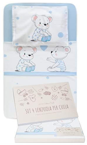 GOYSILA Sabanas Next2Me Chicco 4Piezas 100% Algodon Certificado Oeko-Tex Colchón 50x83cm 2 Sabana Bajera 1 Sabana Encimera 1 Funda de Almohada Compatible Cuna Next to Me Calidoo (Osos)