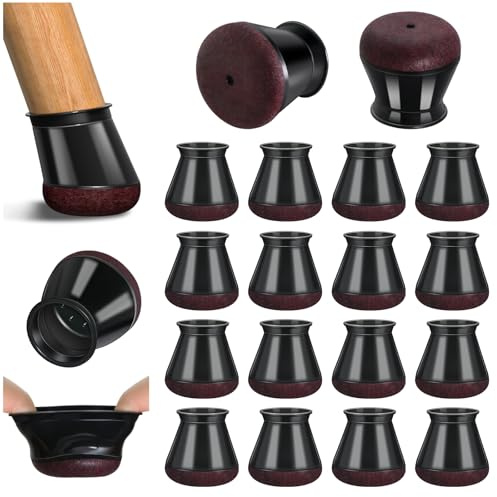 16 stycken stolbensskydd, silikonskyddskåpor svarta runda med lindad filt för stolsben, filtglidare, Förhindra repor på golven och minska buller(Fit:20.1-30mm)