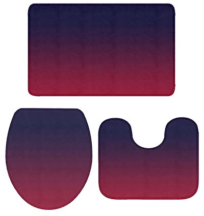 Set 3Tlg Badematten Ombre Weinrote Abstrakte Moderne Farbkunst Dekorative Contour Badteppich Anti-Rutsch Toilettensitzbezug Duschmatte