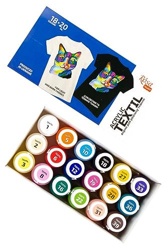Krevo Art Stoffmalfarben Textilfarben Waschfest | Set aus 18 x 20ml Stofffarben in Fläschchen | Zum Bemalen von verschiedenen Textilien