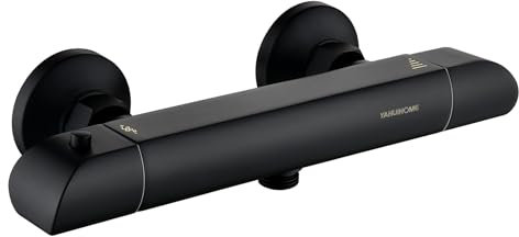 YAHUIHOME Duschthermostat Armatur Duscharmatur mit Thermostat Mischbatterie Dusche,Thermostat Duscharmatur Schwarz mit 38 °C Verbrühungsschutz, Brausethermostat mit Temperatur und Durchflusseinstell