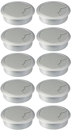 10 Stück Silber Kabeldurchführung Kunststoff Bohr Kabelführung Schreibtischkanal Kabeldurchlass (80mm)