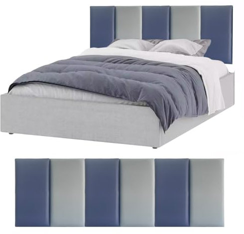 Polsterpaneel Wandpaneele Gepolstert, 3D Wandpaneele Wandverkleidung Selbstklebend, Antikollisions Rückenpolster Wandkissen für DIY Kopfteil, Wohnzimmer, Schlafzimmer, Büro ( Color : Blue+Gray , Size
