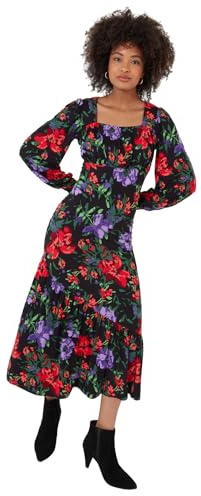 Joe Browns Vestido Casual de Punto con Estampado Floral Fruncido y Mangas Globo para Mujer, Rosso, 38