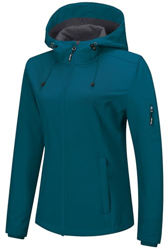Outdoor Ventures Softshell Jacket Womens Rain Jacket Hiking Windbreaker | Waterproof Raincoats, Lightweight Jacket, Breathable Outdoor Jacket Hooded with 3 Zipped Pockets