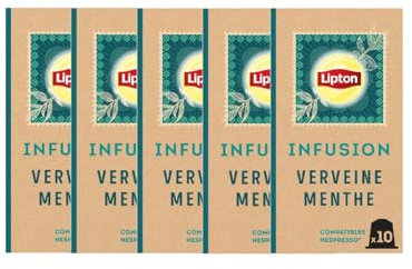 Lipton, Infusion Goût Verveine Menthe, Fraîcheur,Capsules Compatibles Nespresso, Ingrédients d'Origine 100% Naturelle, 5x10 Capsules, 50 capsules