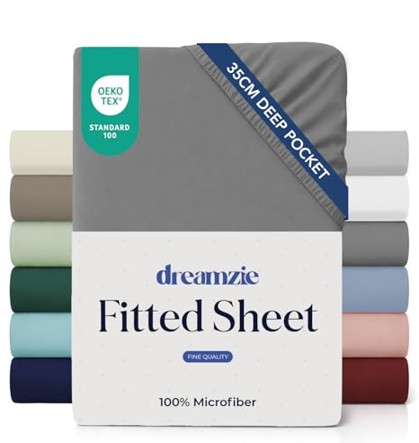 Dreamzie - Sábana Bajera 90x200cm Ajustable - Microfibra Ultra Suave | Antracita · Para Colchones de hasta 35cm · Certificado OEKO-TEX · Ropa de Cama · Transpirable · Fácil de Lavar · Elásticas