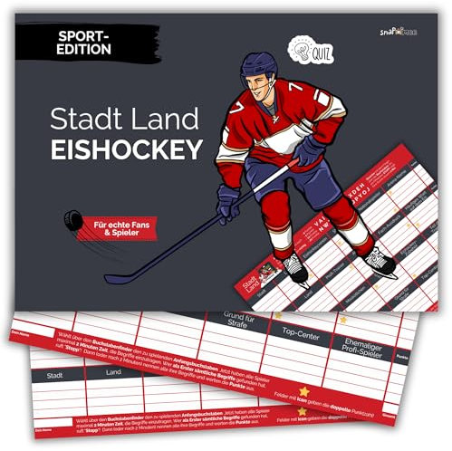 Stadt Land Eishockey by snaPmee - Geschenk für Spieler, Trainer & Fans - Quiz Spiel - 50 Blatt Din-A4