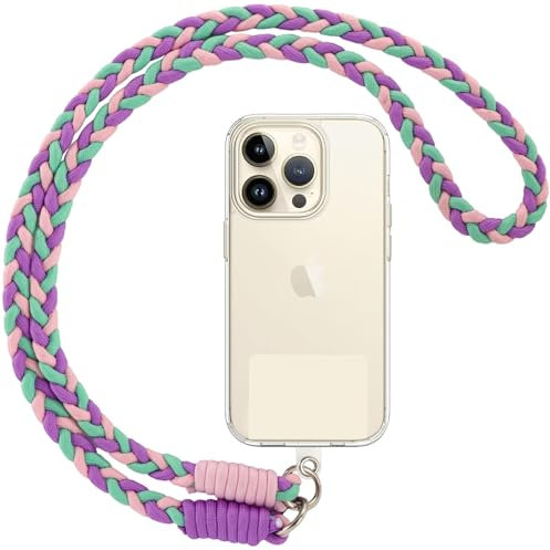 Votvloay Handyband Universal zum Umhängen Handyband Kordel Kette für aus Nylon, Kompatibel mit jedem Handy und Smartphone,Phone Lanyard + 1 Stück Pad (ohne Hülle)-Lila, Grün, Rosa