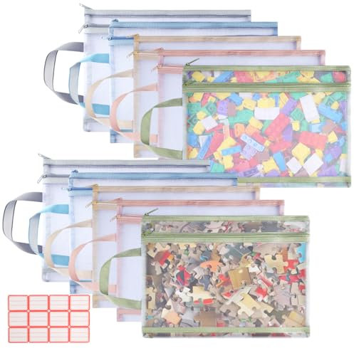 10 Pack Mesh Zipper Pouch Bags, Double-Layer Sorting Toy Storage Bags with Zipper, Breathable See-Through Board Game Storage, Puzzle Storage Bags for Building Blocks, Puzzles, Scrapbook, Books