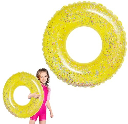 LUMOOM Anillo De NatacióN Inflable, NeumáTico De NatacióN con Purpurina, Anillo De NatacióN De Verano para Piscina Arena Playa Fiesta, Anillo De NatacióN De Lentejuelas para NiñOs (Amarillo)