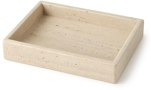 Vassoio in Travertino Naturale Kalu Creations - Vassoio Bagno Portaoggetti Decorativo, Porta Profumi e Candele - Organizer Bagno Pietra - Made in Italy - 20 x 15 cm