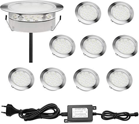 10-Pack LED Recessed Floor Lights Ø80mm IP67 Waterproof 2.5W Cold White Outdoor Spotlights for Kitchen Garden Staircase Balcony Patio Lighting