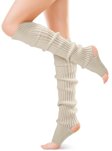FGZ Long Leg Warmer 80s Party Ribbed Knit Outfits for Women Girls Fashion Socks Accessories,Khaki